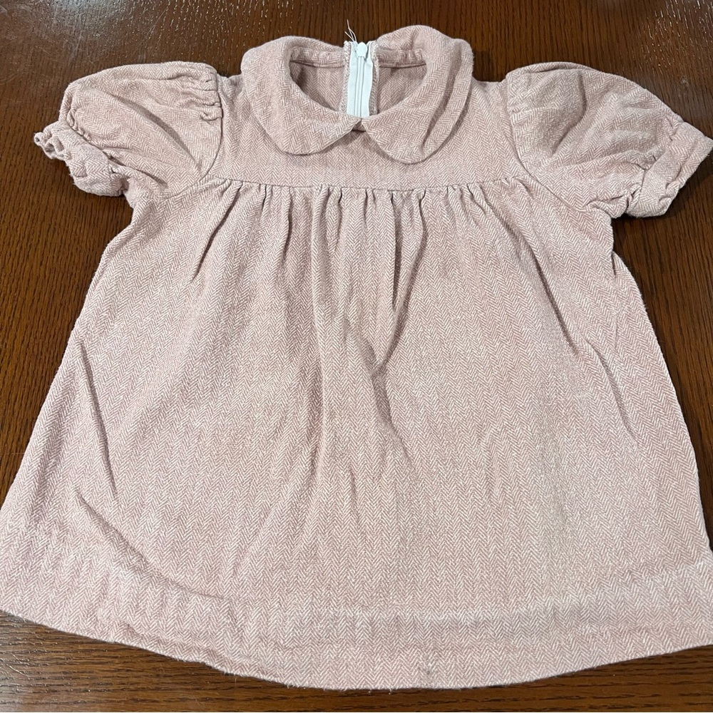 Pink Dress with Puff Sleeves and Peter Pan Collar